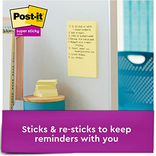 Post-it Super Sticky Lined Notes, 3 Sticky Note Pads, 4 x 6 in., School Supplies, Office Products, Sticky Notes for Vertical Surfaces, Monitors, Walls and Windows, Canary Yellow image 4