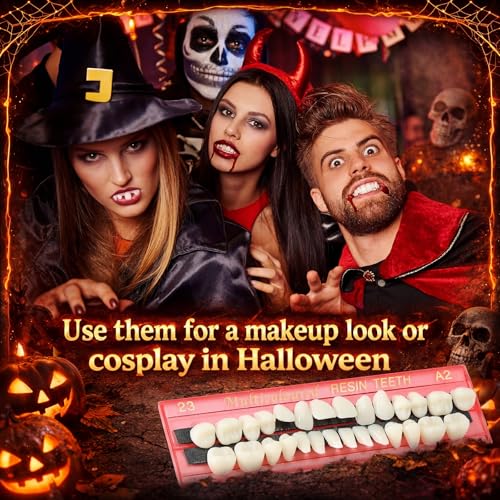 Image of Nuanchu 56 Pcs False Teeth Acrylic Resin, 2 Set A2 Shade Denture Teeth Replacement Kit Solid Synthetic Polymer Fake Tooth for Halloween Horror Props DIY Costume Dental Teaching Model