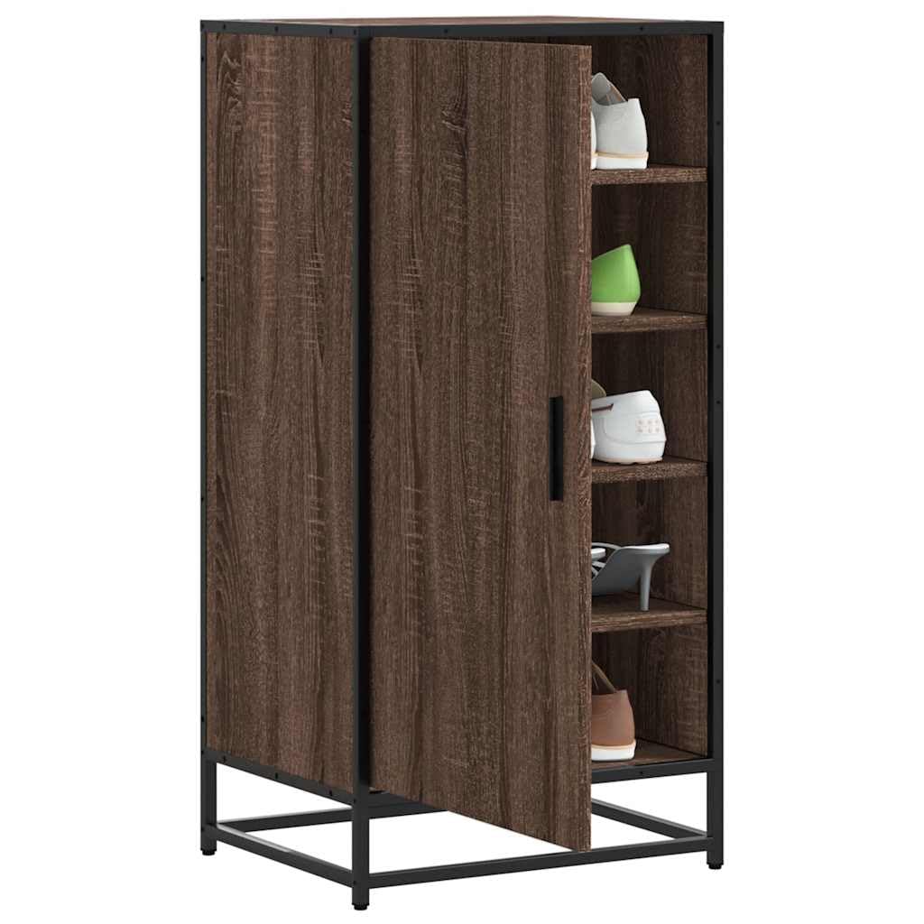 Regał na buty, brązowy, imitacja dębu, materiał drewnopochodny z metalową ramą, 48 x 38 x 97,5 cm, zamknięta szafka na buty z drzwiami, organizer do korytarza, przedpokoju, sypialni do