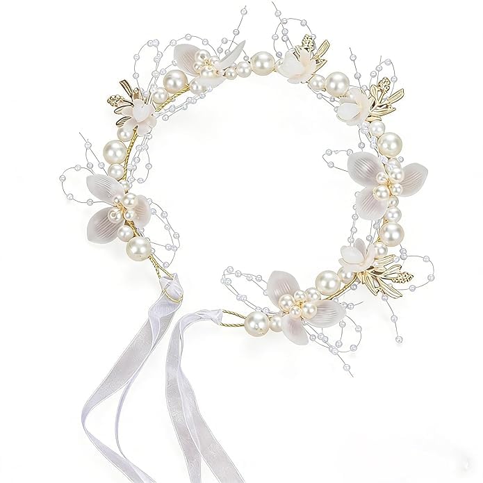 Pearl Princess Tiara for Girls | Lightweight Crown Headband For Wedding/Party/Birthday & Dress Up | Hair Accessories | Flower Crown Tiara Headpiece (Pack of 1,Multicolor)-image-16