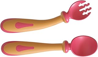 SAFIGLE 1 Conjunto De Garfo E Colher Conjunto De Terno Infantil Terno Infantil Ternos Para Bebês Colheres De Alimentação Para Bebês Colheres E Garfos De Silicone Colher De Garfo Para