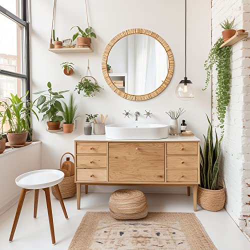 Barnyard Designs Rattan Bathroom Mirror – Rustic Farmhouse Style Handmade Wicker Rattan Frame - Boho Mirror for Nursery Wall Décor (25.5", Round) Barnyard Designs Rattan Bathroom Mirror – Rustic Farmhouse Style Handmade Wicker Rattan Frame - Boho Mirror for Nursery Wall Décor (25.5", Round)