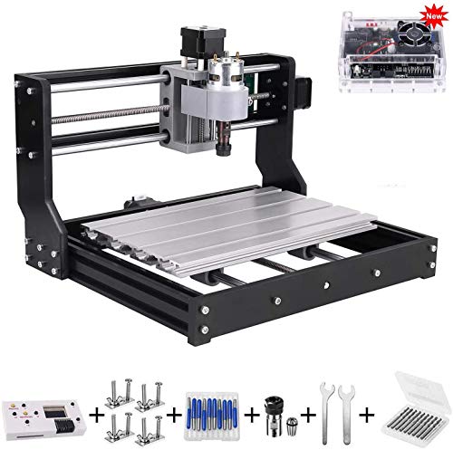 Upgrade Version CNC 3018 Pro GRBL Control DIY Mini CNC Machine, Wood Router Engraver with Offline Controller + ER11 and 5mm Extension Rod + 20PCS CNC Router Bits + 4 Sets CNC Plates