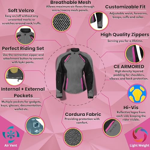 BYKR Womens Motorcycle Jacket For Women Ladies Motorsports Enduro Biker Adventure CE Armored Powersports Protective Gear for Female Motorbike Riders Jackets (GP,Small)