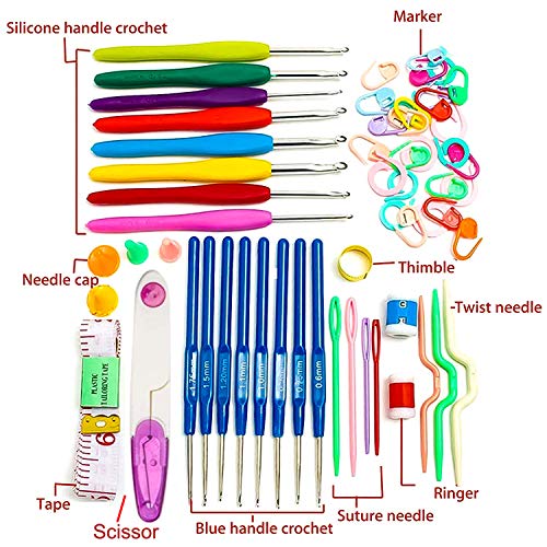 Bulfyss Knitting Crochet Hook Needle Set, 52pcs Ergonomic Sewing Knitting Needle Kit with 16pcs Soft Grip Handles Hooks 0.6mm-6mm, 1 Scissor, 1 Tape Measure, 3 Tapestry for Hand Knitted (Image - 2)