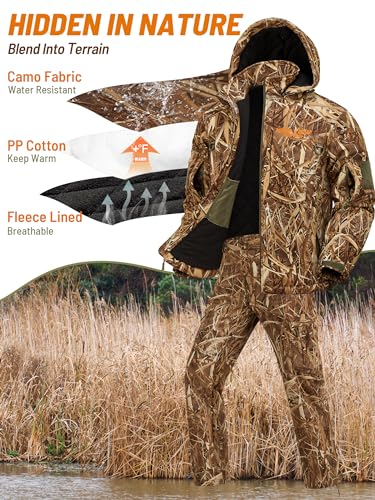 NEW VIEW Insulated Hunting Clothes for Men Cold Weather, Warm Camo Hunting Jacket and Pants, Hunting Suit for Deer Duck Hunts