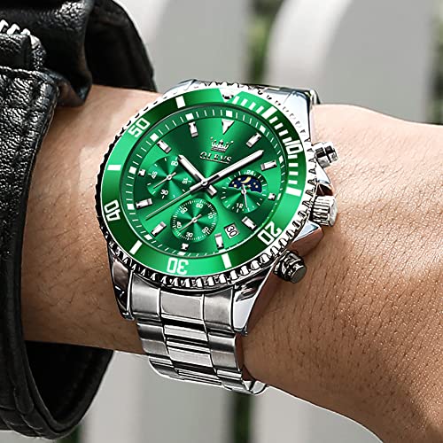 Image of OLEVS Mens Watches Chronograph Luxury Dress Moon Phase Quartz Stainless Steel Waterproof Luminous Business Calendar Wrist Watch