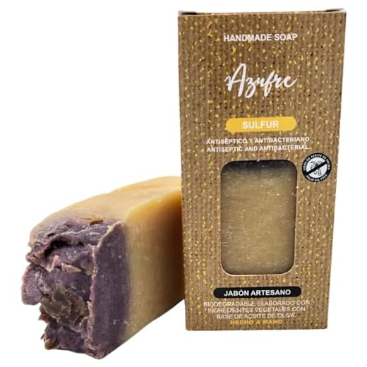 Jabón Natural Azufre Cero Waste | Jabón de Manos, Cuerpo y Cara Hidratante Antiinflamatorio | Pastilla Jabón Ecológica Artesanal | Fabricado en España | Vegano | Sin Aceite de Palma (100 g).