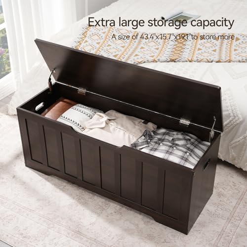 47.2" Storage Chest Extra Large,Storage Trunk with 2 Safety Hinges,Wooden Storage Bench,Shoe Bench,47.2x15.7x19.1 Inch,Easy Assembly,Storage Bench for Bedroom,Living Room,entryway(Espresso). - Image 5