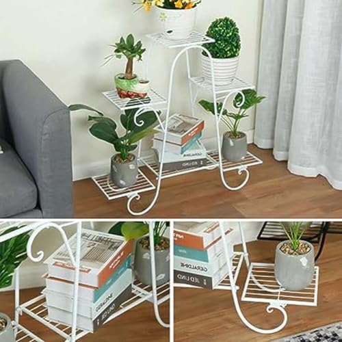 Image of Metal Plant Stand Flower Pot Stand with Multiple Tiers for Outdoor and Indoor Vase Stand Plants in a Living Room Hallway Pot Stand or Balcony, Home Decor Item Gamla Stand (White)