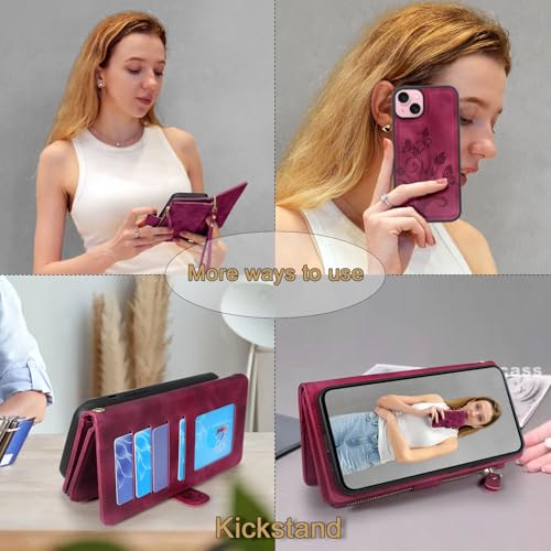 Lacass Case for iPhone 15/14/13 6.1", Floral Wine Red - image 4