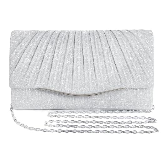 Bolsa clutch feminina formal elegante bolsa de mão bolsa transversal para casamento, coquetel, festa de formatura, charme elegante, Prata