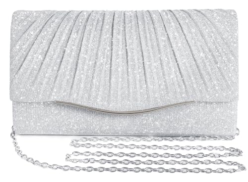 Clutch Purses for Women Formal Dressy Evening Bag Handbags Crossbody Bag for Wedding Cocktail Prom Party Elegance Charm (Silver)