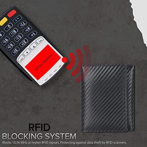 Image of Real Leather Mens Trifold Wallet RFID Blocking Slim Minimalist Front Pocket - Thin & Stylish with ID Window in Gift Box, Carbon Black-No Box, Trifold
