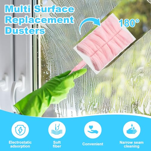 Image of Mimorou 100 Pcs Disposable Dusters Refills Bulk Heavy Duty 180 Multi Surface Replacement Dusters for Cleaning Ceiling Fan with Microfibers Unscented (Pink Color)