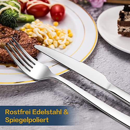 Herogo Bestekset, 36-delig, roestvrij staal, met steakmes, zilveren bestekset voor 6 personen, elegante messen, vork, lepelsets voor thuis, restaurant, vaatwasmachinebestendig en roestvrij - Image 6