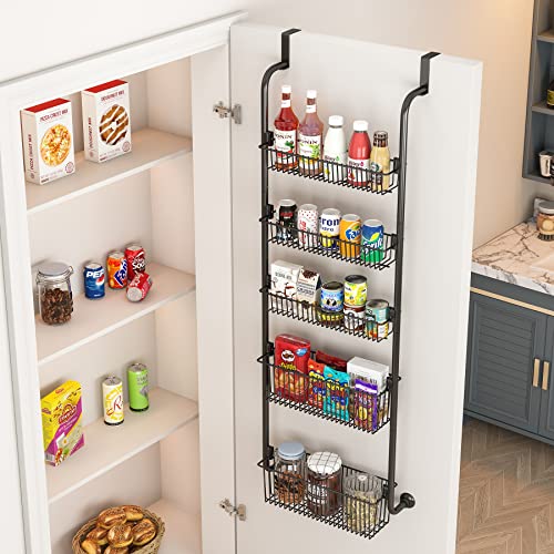 1Easylife Over The Door Organizer 5-Tier For Pantry Storage And Organization With 5 Baskets, Heavy-Duty Metal Spice Rack (3X4.72+2X5.9 Width Baskets, Black) #TOP2