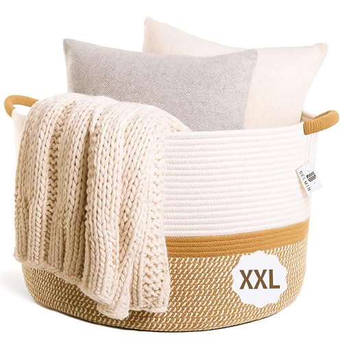 BELMIN Panier a Linge XL 65L – Grand Panier Rangement avec Poignées, Ø50cm, Coffre a Jouet, Panier de Rangement pour Chambre, Salle de Bain et Laundry...