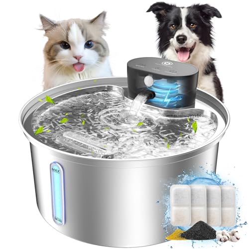 Wireless Cat Water Fountain Stainless Steel 2025 Upgraded New Sensor 3 Work Modes 6000mAh Battery Operated Cat Water Fountain Cordless Pet Water Dispenser for Cats Dogs Indoor 108oz32L