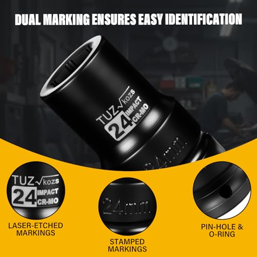 Image of 1 Inch Drive 24mm Deep Metric Impact Socket,CR-MO,6 Point Radius Corner Design,Square Chamfered Opening,Axle Nut Impact Grade Socket for Easy Removal