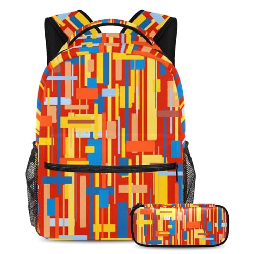 Sac à dos motif mosaïque avec trousse d'école pour ados