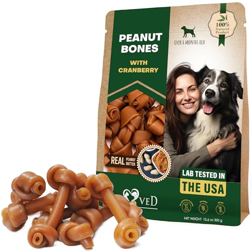 Dog Treats Peanut Butter Bones with Cranberry & Rawhide Free Chew 11 Oz - Pet Natural Mini & Big Snacks Healthy Collagen & Bulk Best Chews for Small & Large Dogs - Made for USA (Peanut Butter)