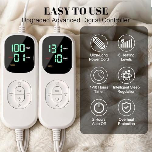 Image of IUUI Electric Heated Blanket King 90''x100'',Luxury Faux Rabbit Fur Heating Throw Blankets,Fast Heating with 1 /2 /4 /6 /8 /10 Hours,Overheat Protection, Quick Heating, Memory Function, Gift-Ready Design