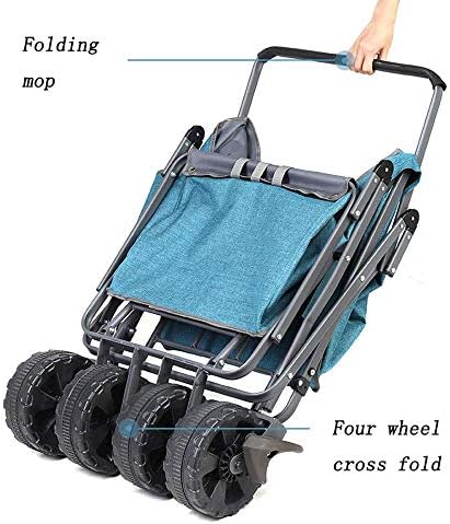 Collapsible Wagon Cart with Wheels Foldable Folding Wagons Carts Silent Universal Wheels,Garden Trolley, Folding Wagon Utility Trolley Outdoor Cart Camping Cart with Lining for Camping Garde
