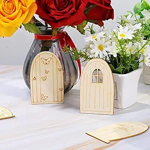 LICHTS 48Pcs Wooden Fairy Door Window DIY Garden Door Window for Painting Rural Style