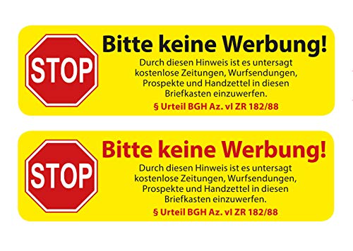 Aufkleber Set Briefkasten Bitte KEINE WERBUNG Wetterfest und UV Beständig