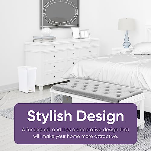 Image of Superio Slim Step On Pedal Plastic Trash Can, Waste Bin for Under Desk, Office, Bedroom, Bathroom, Kitchen (2.5 gal) (White 3 Pack)