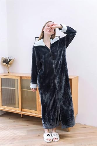 Shanghai Story Mens Womens Flannel Robe Zipper Front Robes Full Length Bathrobe For Couple Dark Grey 3Xl #TOP1