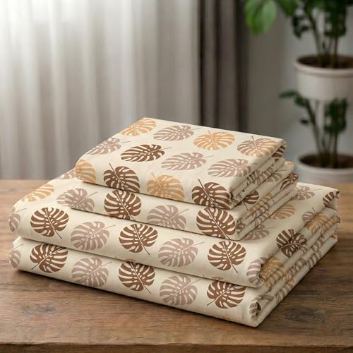 Image of HOMEKART 100% Cotton Feel Double Bed Bedsheet Set | 180tc to 220tc Soft & Breathable with 2 Pillow Covers | Wrinkle Free | for Bedroom & Gifting (Color -Beige & Brown, 90 x 90 Inches)