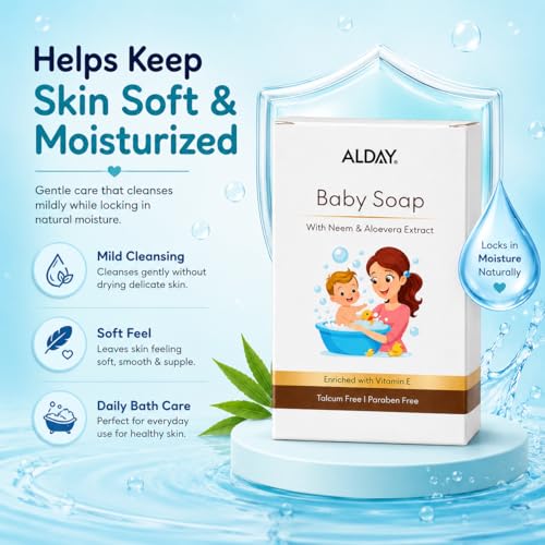 Image of 75g Baby Soap with Neem, Aloe Vera & Coconut Oil | Gentle, Moisturizing & Safe for Sensitive Skin | Paraben & Talc Free | Daily Baby Bath Soap