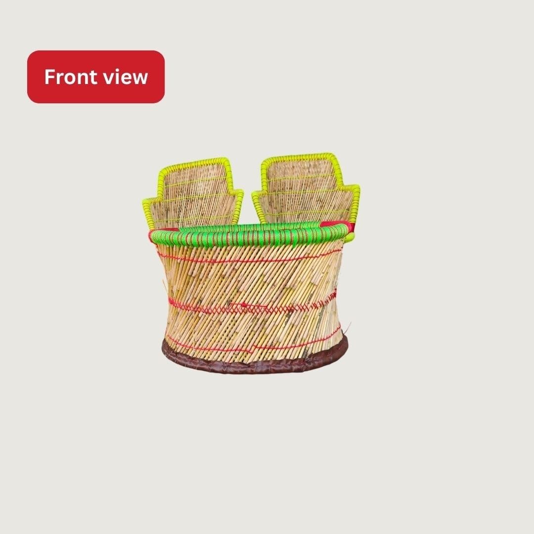 ZINKOO Handwoven Furniture Set with 1 Table and 2 Chairs, Multicolor Woven Design, Round Shape, Traditional Style, 40 x 37 Inches for Home, Balcony and Garden 3