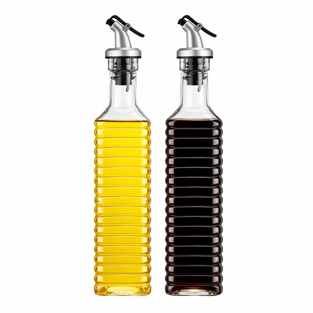 Galheteiro de Vidro 2 Peças 500ml com Bico Dosador e Tampa Inox – Ideal para Azeite, Óleo