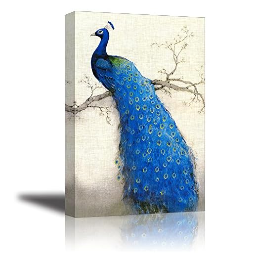 Piy Painting Cuadros en Lienzo, Imágenes Pavo Real Elegante, Pinturas Murales Decor Art Dibujo con Marco, Decoración del Hogar para Dormitorio Baño Cocina Regalo para la Familia 30x40cm