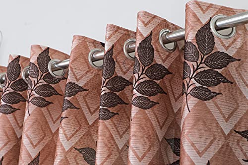 Image of Exporthub 2 Pieces Fancy Design Brown Flowers Leaf Heavy Quality Polyester Eyelet Door Curtains -Length 7 Feet (EHSPR777 74)