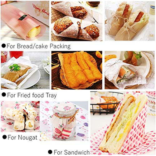 100pcs Wax Paper Food Picnic Paper Grease Proof Paper Waterproof Dry Hamburger Paper Liners Wrapping Tissue for Plastic Food Basket (Strawberry pattern) - Thumbnail 4