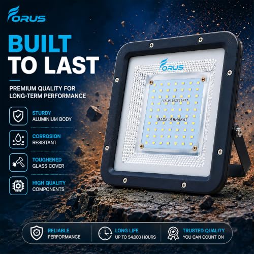 Image of Forus 50W LED Flood Light 4 Years Warranty, IP67 Waterproof Outdoor LED Floodlight, High Mast Focus Yellow Light, Energy Efficient Halogen Replacement for Factory, Garage, Parking, Garden (1 PC)