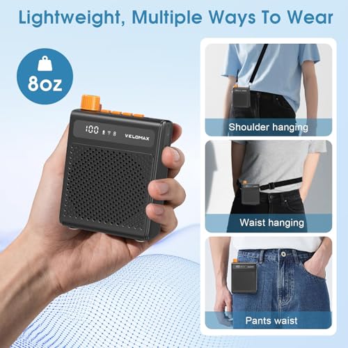 Image of VELOMAX Wireless Voice Amplifier for Teachers with Bluetooth & USB Playback, 3-Mode Portable Personal Speaker, 2600mAh Long Battery Life for Classroom, Meeting, Tour Guide (Single Mic)