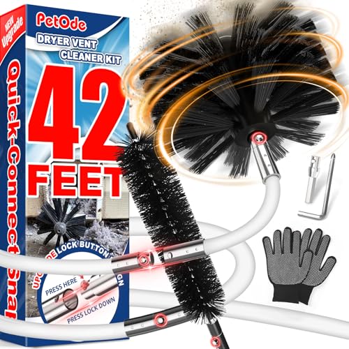Image of PetOde 42-Feet Dryer Vent Cleaner Kit, Lint Remover,Upgraded Flexible Quick-Snap Brush with Drill Attachment,Extends Up to 42 FEET for Easy Cleaning,Cleaning Tools Use with /Without a Power Drill(New)