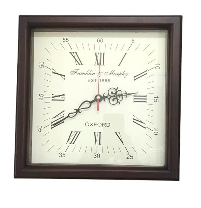 Elisa Handicraft Store Antique Finish Wooden Wall Hanging Clock Square Shape Vintage Roman Number Clock Office & Home Decor Frankline and Murphy 1868 Clock