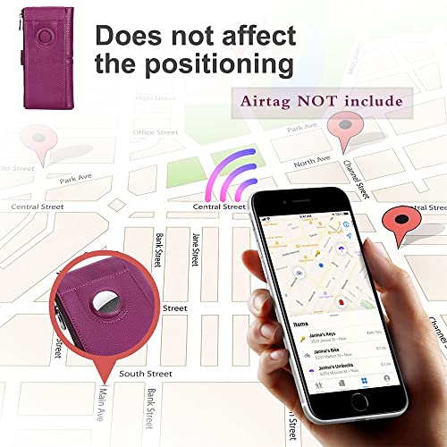 CONTACTS 18 Card Slots Turnlock Wallet for Women Leather Airtag Purse Zipper Phone Organizer Bifold Rfid Wallet with Photo Window (Purple)3