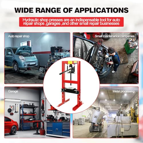 Image of 6T Hydraulic Press, 6 Ton H-Frame Garage Floor Hydraulic Benchtop Press Adjustable Hydraulic Shop Press with Plates, Red