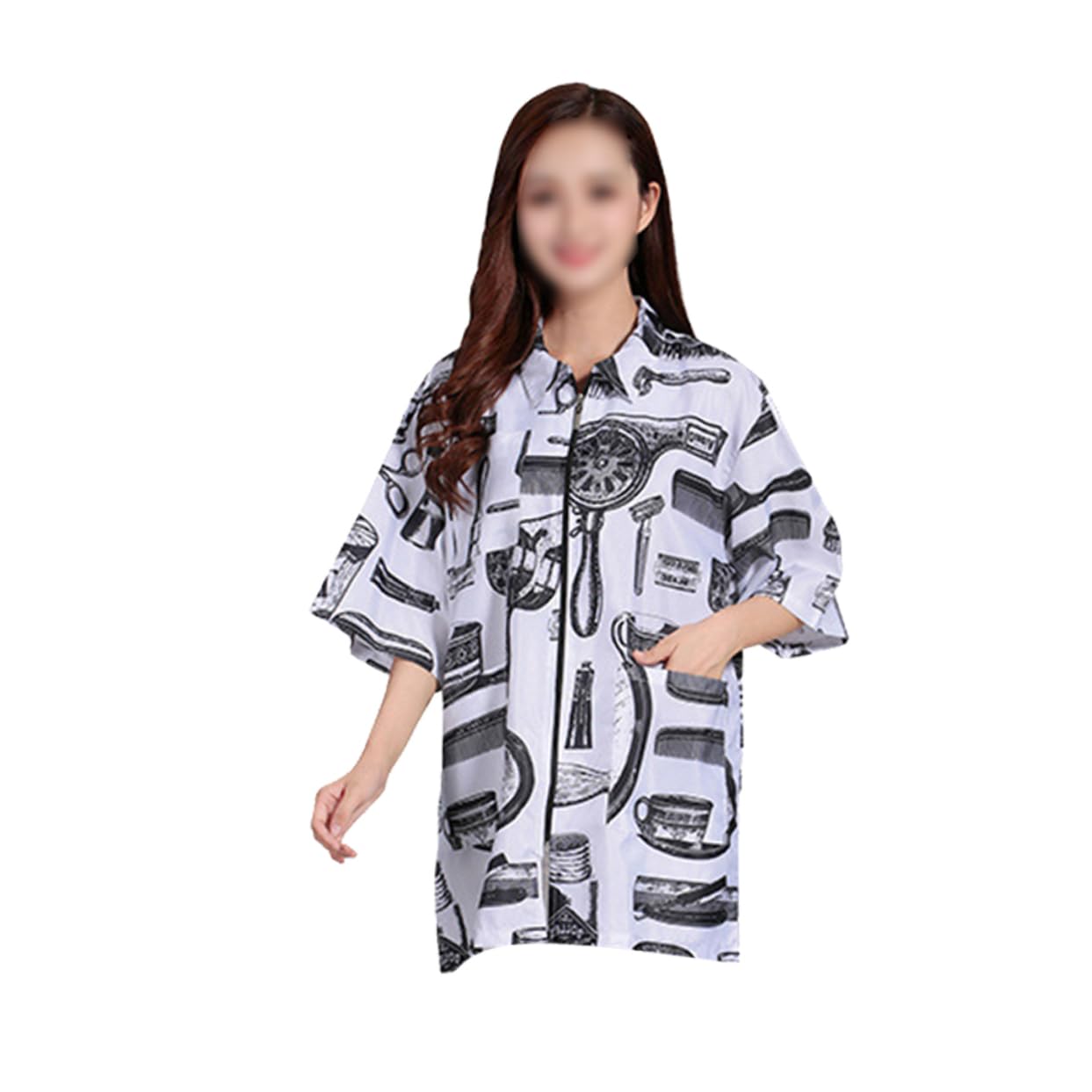 VICASKY Camice Da Parrucchiere a Maniche Corte in Fibra Traspirante Cerniera, Tasche Pratiche, Taglia Xl, Uniforme Professionale Per Saloni e Uso Domestico
