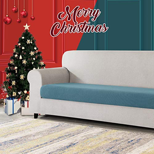 Image of CHUN YI Stretch Couch Cushion Cover, Fitted Loveseat Sofa Chair Seat Slipcover Furniture Protector, Checks Spandex Jacquard Fabric(Medium,Smoky Blue)
