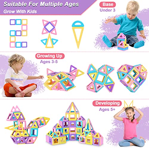 54 PCS Magnetic Blocks Toddler Toys for 3+ Year Old Girls & Boys, Magnetic Tiles Castle Building Blocks Princess Toys, Birthday Gifts for 3 4 5 6 7 8+ Year Old, Learning STEM & Sensory Toys for Kids
