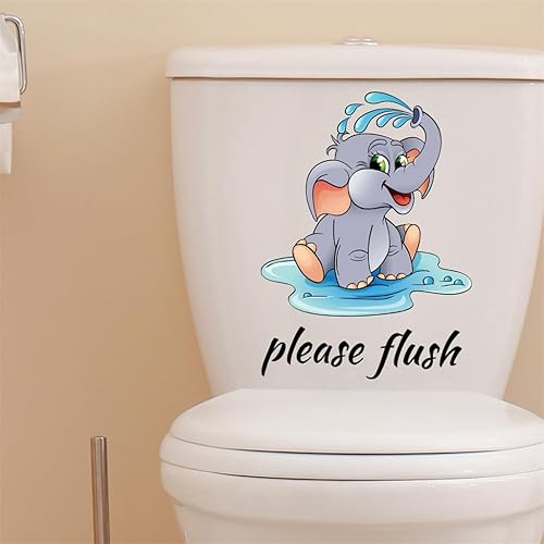Miniatura 5 de Calcomanías de pared para inodoro, diseño de elefante lindo y divertido para tapa de inodoro, calcomanías de pared para tapa de asiento de inodoro