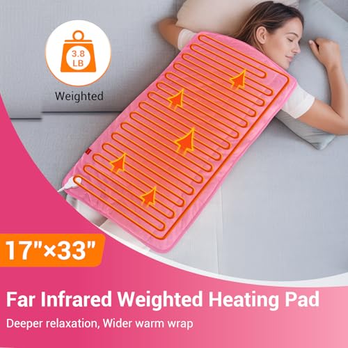 Image of Comfytemp Far Infrared Large Heating Pad 17 inchx33 inch for Deeper Back & Period Relaxation, Weighted Electric Heat Pad with Evenly Filling Ceramic Bead for Better Fit, Mothers Day Gifts, XL Heated Pad, Pink